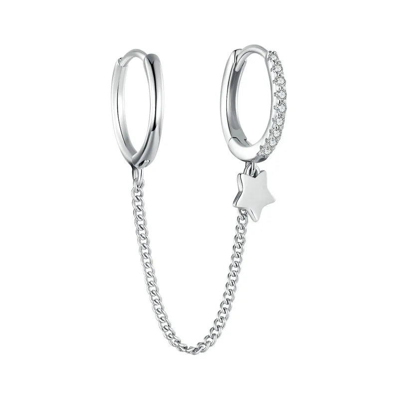 Double Circle Hoop Earrings Long Chain Earrings