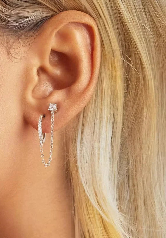 Double Circle Hoop Earrings Long Chain Earrings